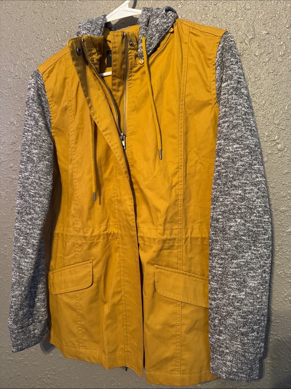 Love Tree Mustard Yellow Jacket with Gray Knit Hood